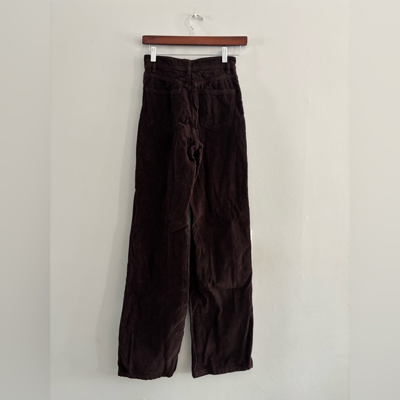 Zara Dark Brown Corduroy Pants Size 34 2 Straight Leg Trousers Business Casual - Picture 3 of 9